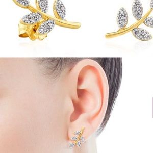 TOUS Gold Gem Power Earrings Diamonds Leaf NWT